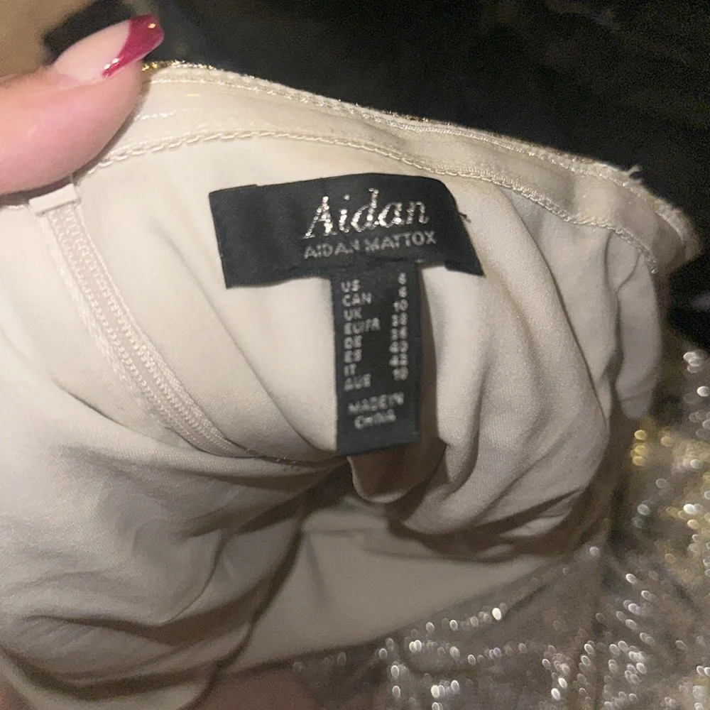 Aidan by Aidan Mattox Off The Shoulder Mini Foiled Cocktail Dress Champagne - Picture 6 of 9